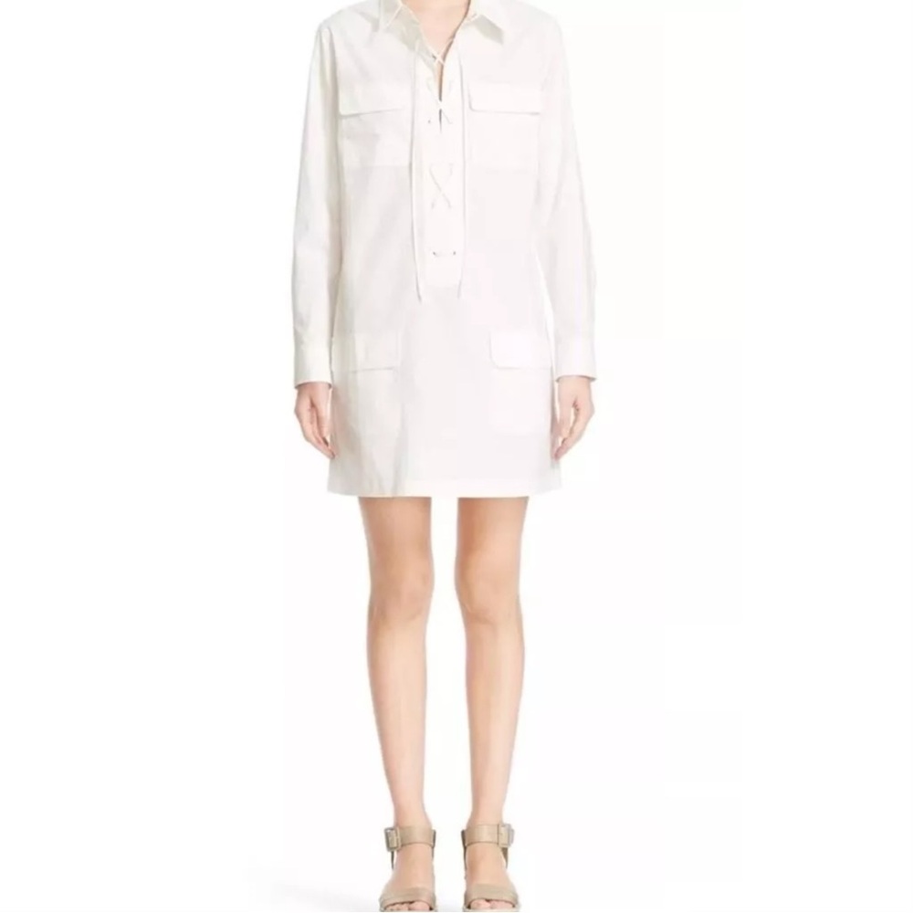 Equipment Femme‎ Knox Lace Up White Cotton Mini Tunic Dress